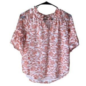 Loft floral blouse coral popover xs‎ petite peasant shirt lined polyester